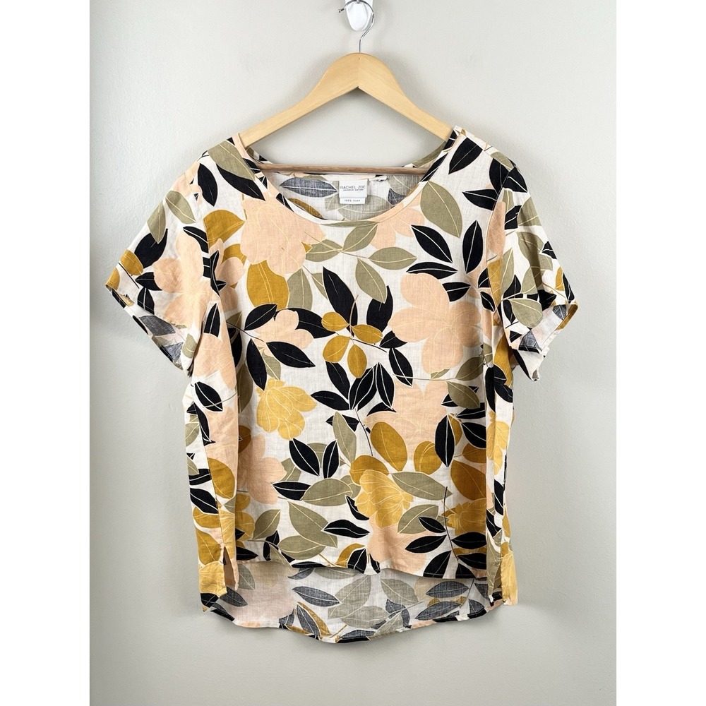 RACHEL ZOE 100% Linen Short Sleeve Boxy Top Shirt Floral Beach Coastal Sz 1X?